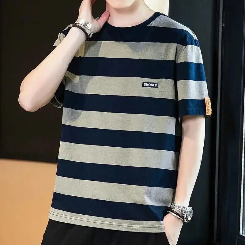 Male Tees Shirts Loose Striped Tops Oversized Men's T-shirt Baggy Yellow Cheap Clothes And Young On Sale Streetwear Harajuku 5xl - TheGlamTrend14:173Blue T-shirt;5:100014066MBlue T-shirtMMale Tees Shirts Loose Striped Tops Oversized Men's T-shirt Baggy Yellow Cheap Clothes And Young On Sale Streetwear Harajuku 5xl