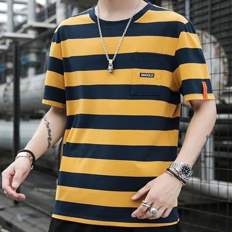 Male Tees Shirts Loose Striped Tops Oversized Men's T-shirt Baggy Yellow Cheap Clothes And Young On Sale Streetwear Harajuku 5xl - TheGlamTrend14:173Blue T-shirt;5:100014066MBlue T-shirtMMale Tees Shirts Loose Striped Tops Oversized Men's T-shirt Baggy Yellow Cheap Clothes And Young On Sale Streetwear Harajuku 5xl
