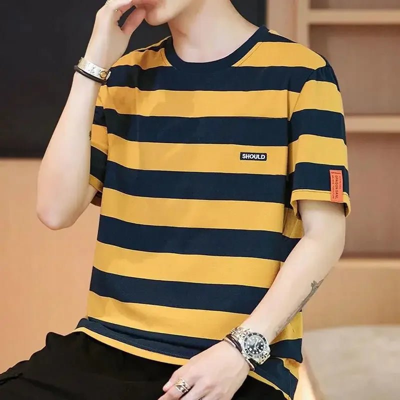 Male Tees Shirts Loose Striped Tops Oversized Men's T-shirt Baggy Yellow Cheap Clothes And Young On Sale Streetwear Harajuku 5xl - TheGlamTrend14:366Yellow T-shirt;5:100014066MYellow T-shirtMMale Tees Shirts Loose Striped Tops Oversized Men's T-shirt Baggy Yellow Cheap Clothes And Young On Sale Streetwear Harajuku 5xl