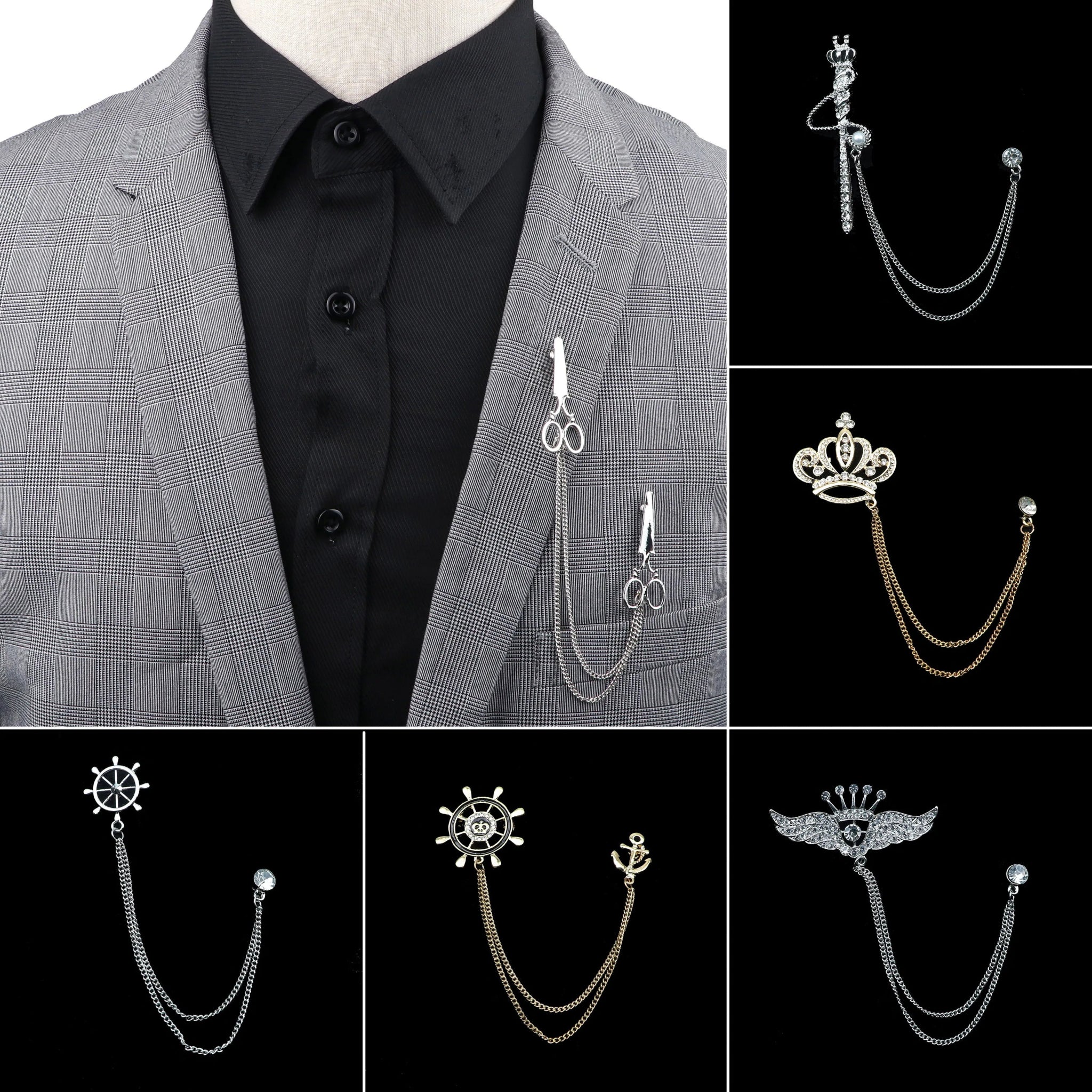 Man Brooch Cross Suit Tassel Chain Lapel Pin Suit Shirt Collar Brooch Badge Retro Pins Wedding Party Dance Neckwear Accessories - TheGlamTrend200001033:2000037651212Man Brooch Cross Suit Tassel Chain Lapel Pin Suit Shirt Collar Brooch Badge Retro Pins Wedding Party Dance Neckwear Accessories