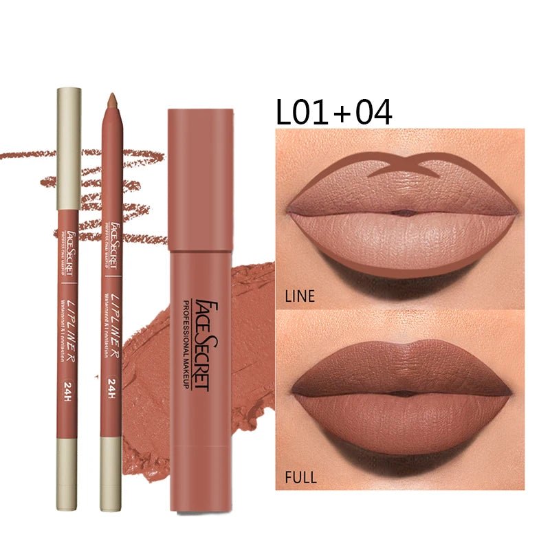 Matte Lipliner&Lipstick Set,Waterproof， Long Lasting Lip Makeup, Soft Matte Color Rendering,Women's Makeup Cosmetics - TheGlamTrend200001176:1254L01 04L01 04Matte Lipliner&Lipstick Set,Waterproof， Long Lasting Lip Makeup, Soft Matte Color Rendering,Women's Makeup Cosmetics