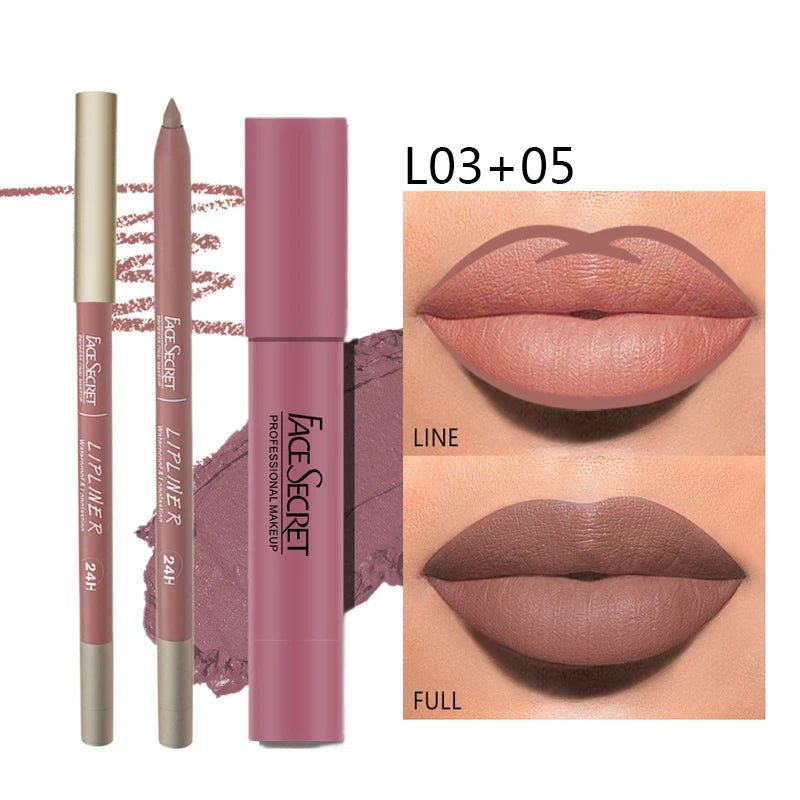 Matte Lipliner&Lipstick Set,Waterproof， Long Lasting Lip Makeup, Soft Matte Color Rendering,Women's Makeup Cosmetics - TheGlamTrend200001176:200000195L03 05L03 05Matte Lipliner&Lipstick Set,Waterproof， Long Lasting Lip Makeup, Soft Matte Color Rendering,Women's Makeup Cosmetics