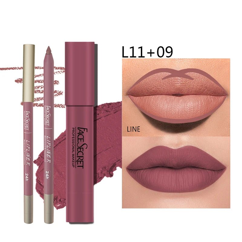 Matte Lipliner&Lipstick Set,Waterproof， Long Lasting Lip Makeup, Soft Matte Color Rendering,Women's Makeup Cosmetics - TheGlamTrend200001176:200006152L11 09L11 09Matte Lipliner&Lipstick Set,Waterproof， Long Lasting Lip Makeup, Soft Matte Color Rendering,Women's Makeup Cosmetics