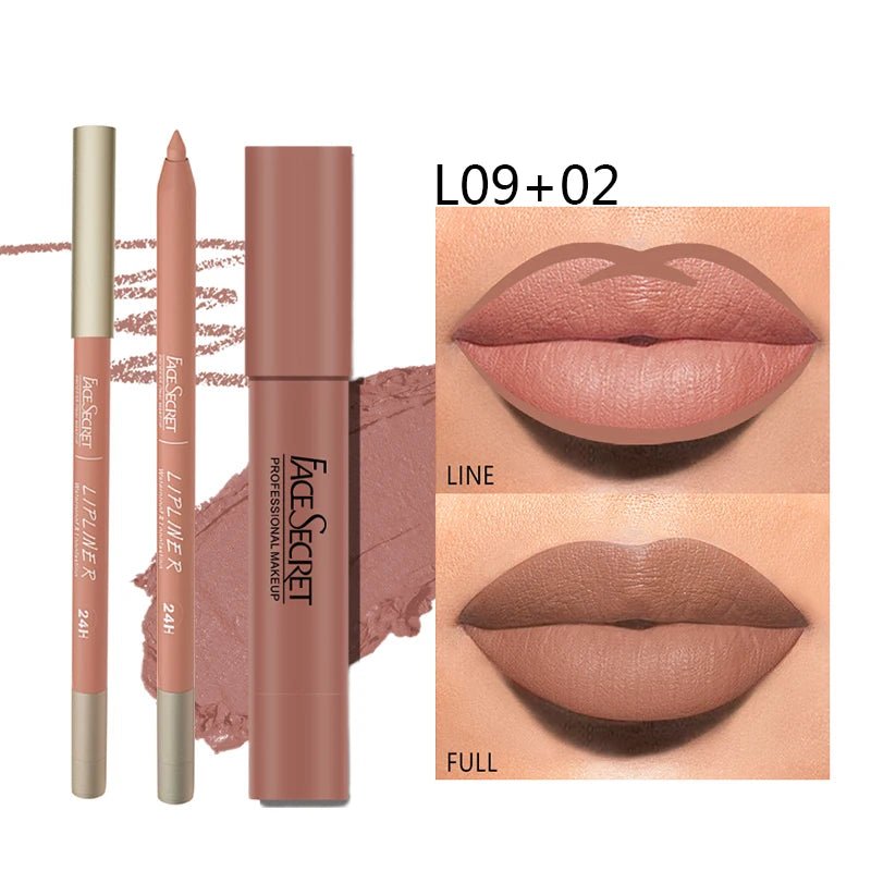 Matte Lipliner&Lipstick Set,Waterproof， Long Lasting Lip Makeup, Soft Matte Color Rendering,Women's Makeup Cosmetics - TheGlamTrend200001176:200006157L09 02L09 02Matte Lipliner&Lipstick Set,Waterproof， Long Lasting Lip Makeup, Soft Matte Color Rendering,Women's Makeup Cosmetics