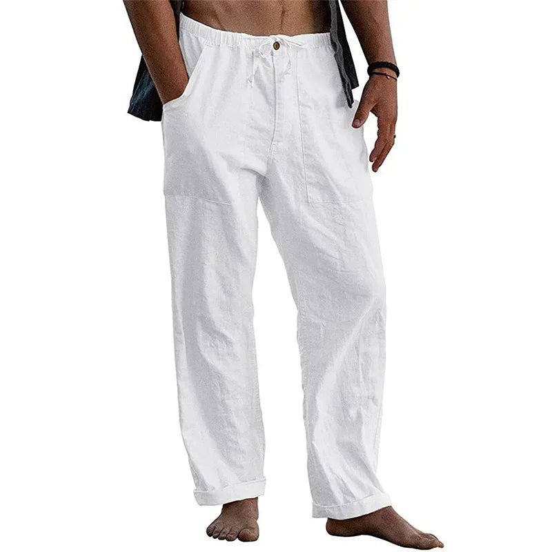 Men's Casual Trousers Home Pants New Man Cotton Linen Large Size White Straight Trousers Solid Beach Black Fitness Pants - TheGlamTrend14:1254Wt;5:4183XXXLWtMen's Casual Trousers Home Pants New Man Cotton Linen Large Size White Straight Trousers Solid Beach Black Fitness Pants