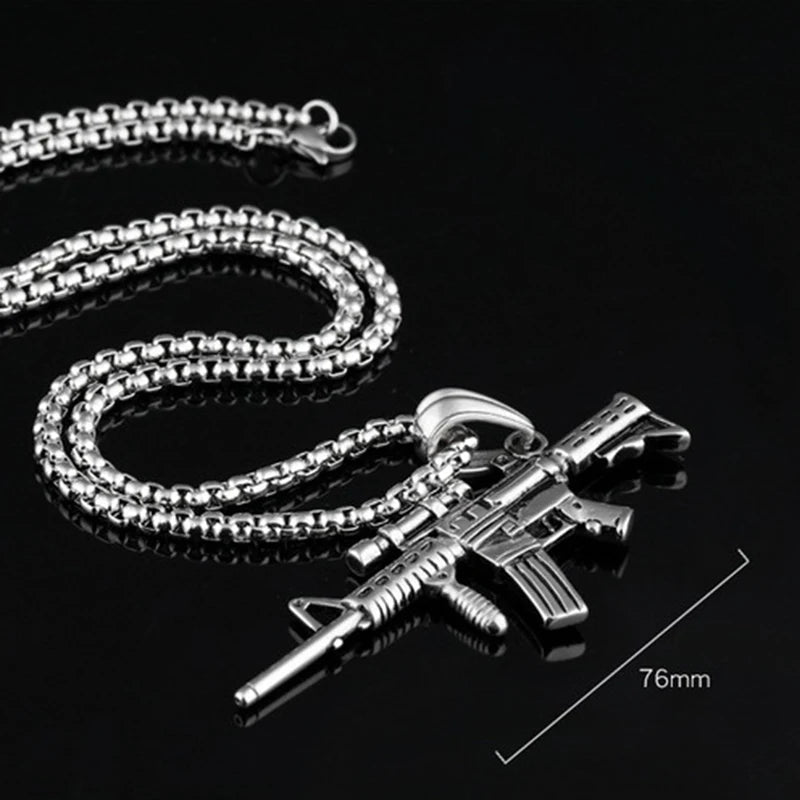 Men's Machine Gun Pendant Necklace Hip Hop Punk Black Gold Color Stainless Steel Chain Retro Accessories Hippie Rapper Jewelry - TheGlamTrend200001034:200003760black gold colorblack gold colorMen's Machine Gun Pendant Necklace Hip Hop Punk Black Gold Color Stainless Steel Chain Retro Accessories Hippie Rapper Jewelry
