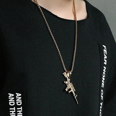 Men's Machine Gun Pendant Necklace Hip Hop Punk Black Gold Color Stainless Steel Chain Retro Accessories Hippie Rapper Jewelry - TheGlamTrend200001034:200003760black gold colorblack gold colorMen's Machine Gun Pendant Necklace Hip Hop Punk Black Gold Color Stainless Steel Chain Retro Accessories Hippie Rapper Jewelry