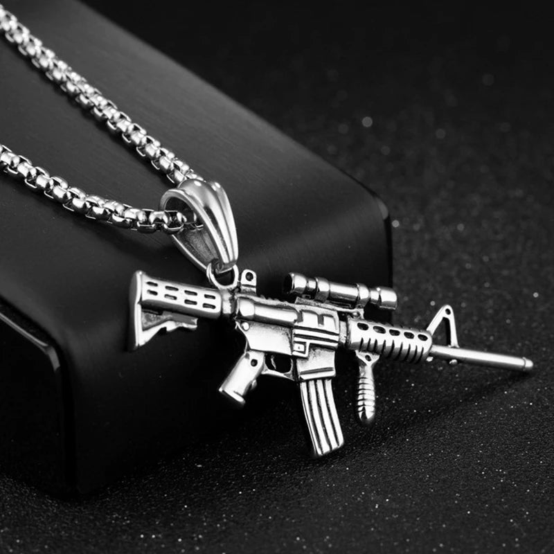 Men's Machine Gun Pendant Necklace Hip Hop Punk Black Gold Color Stainless Steel Chain Retro Accessories Hippie Rapper Jewelry - TheGlamTrend200001034:200003760black gold colorblack gold colorMen's Machine Gun Pendant Necklace Hip Hop Punk Black Gold Color Stainless Steel Chain Retro Accessories Hippie Rapper Jewelry