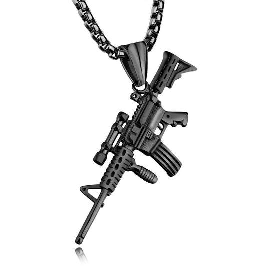 Men's Machine Gun Pendant Necklace Hip Hop Punk Black Gold Color Stainless Steel Chain Retro Accessories Hippie Rapper Jewelry - TheGlamTrend200001034:200003760black gold colorblack gold colorMen's Machine Gun Pendant Necklace Hip Hop Punk Black Gold Color Stainless Steel Chain Retro Accessories Hippie Rapper Jewelry