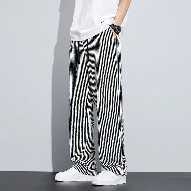 Men's Trousers with a Sense of Featuring a Unique Stripe with Drapey Wide - leg Style Relaxed and Straight Casual Wear - TheGlamTrend14:193Black and White;5:41833XLBlack and White3XLMen's Trousers with a Sense of Featuring a Unique Stripe with Drapey Wide - leg Style Relaxed and Straight Casual Wear