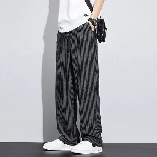 Men's Trousers with a Sense of Featuring a Unique Stripe with Drapey Wide - leg Style Relaxed and Straight Casual Wear - TheGlamTrend14:200004890dark grey;5:2000009904XLdark grey4XLMen's Trousers with a Sense of Featuring a Unique Stripe with Drapey Wide - leg Style Relaxed and Straight Casual Wear