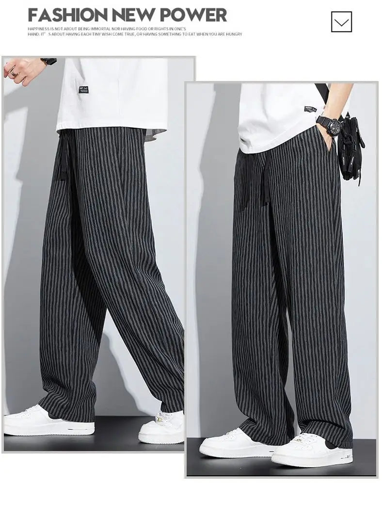 Men's Trousers with a Sense of Featuring a Unique Stripe with Drapey Wide - leg Style Relaxed and Straight Casual Wear - TheGlamTrend14:200004890dark grey;5:2000009904XLdark grey4XLMen's Trousers with a Sense of Featuring a Unique Stripe with Drapey Wide - leg Style Relaxed and Straight Casual Wear