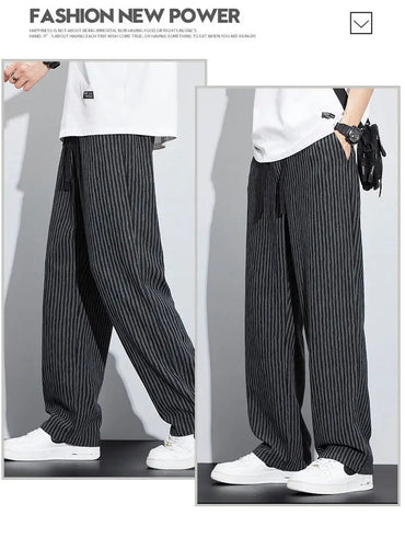 Men's Trousers with a Sense of Featuring a Unique Stripe with Drapey Wide - leg Style Relaxed and Straight Casual Wear - TheGlamTrend14:200004890dark grey;5:2000009904XLdark grey4XLMen's Trousers with a Sense of Featuring a Unique Stripe with Drapey Wide - leg Style Relaxed and Straight Casual Wear