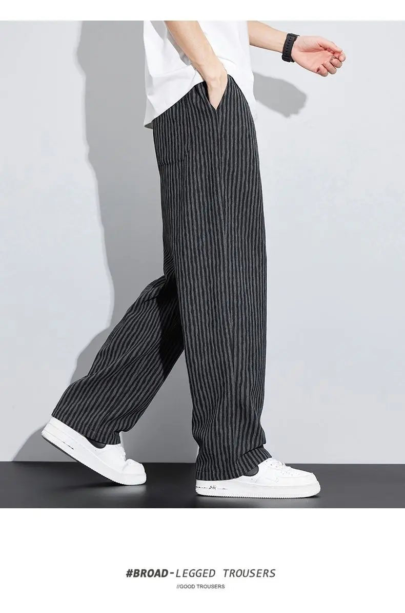 Men's Trousers with a Sense of Featuring a Unique Stripe with Drapey Wide - leg Style Relaxed and Straight Casual Wear - TheGlamTrend14:200004890dark grey;5:2000009904XLdark grey4XLMen's Trousers with a Sense of Featuring a Unique Stripe with Drapey Wide - leg Style Relaxed and Straight Casual Wear