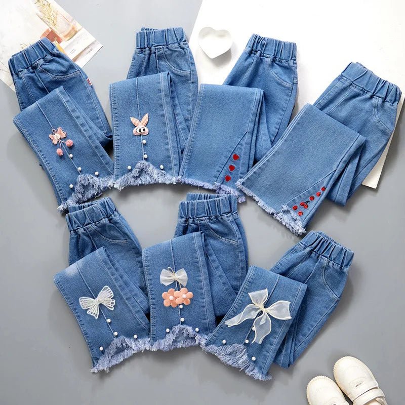 New Girls Denim Trousers Spring Autumn Fashion Girls Printed Jeans Bell - bottoms Kids Casual Elastic Trousers Blue Jeans Pants - TheGlamTrend14:200004889as picture 6;200000463:2000041959 - 10Tas picture 69 - 10TNew Girls Denim Trousers Spring Autumn Fashion Girls Printed Jeans Bell - bottoms Kids Casual Elastic Trousers Blue Jeans Pants