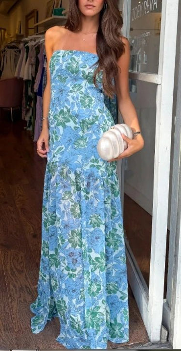 New Women Casual Strapless Dress Summer Floral Print Backless A - Line Long Dress For Cocktail Party Beach Streetwear S - XL - TheGlamTrend14:350852B;5:100014064BSNew Women Casual Strapless Dress Summer Floral Print Backless A - Line Long Dress For Cocktail Party Beach Streetwear S - XL