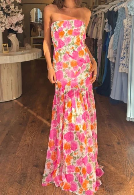 New Women Casual Strapless Dress Summer Floral Print Backless A - Line Long Dress For Cocktail Party Beach Streetwear S - XL - TheGlamTrend14:350852B;5:100014064BSNew Women Casual Strapless Dress Summer Floral Print Backless A - Line Long Dress For Cocktail Party Beach Streetwear S - XL