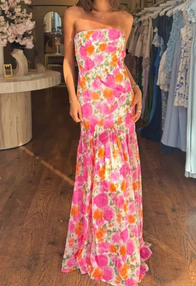New Women Casual Strapless Dress Summer Floral Print Backless A - Line Long Dress For Cocktail Party Beach Streetwear S - XL - TheGlamTrend14:350852B;5:100014064BSNew Women Casual Strapless Dress Summer Floral Print Backless A - Line Long Dress For Cocktail Party Beach Streetwear S - XL