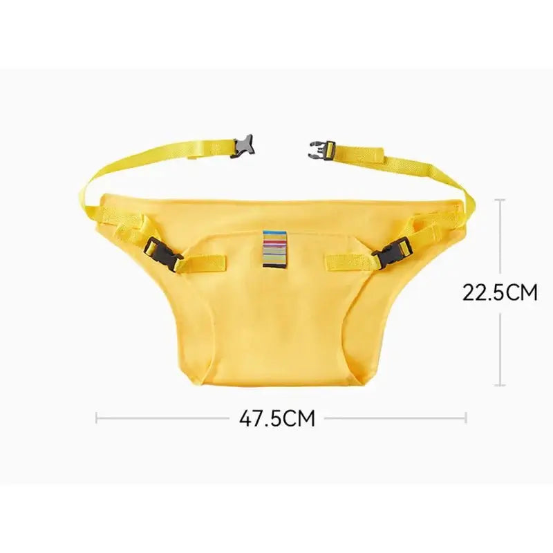 PANGDUBE portable child seat harness in yellow, featuring adjustable safety straps, dimensions 47.5cm x 22.5cm.