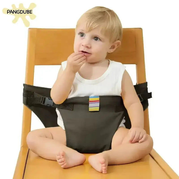 PANGDUBE child seat harness with toddler seated safely, perfect for portable and foldable baby dining chair use.