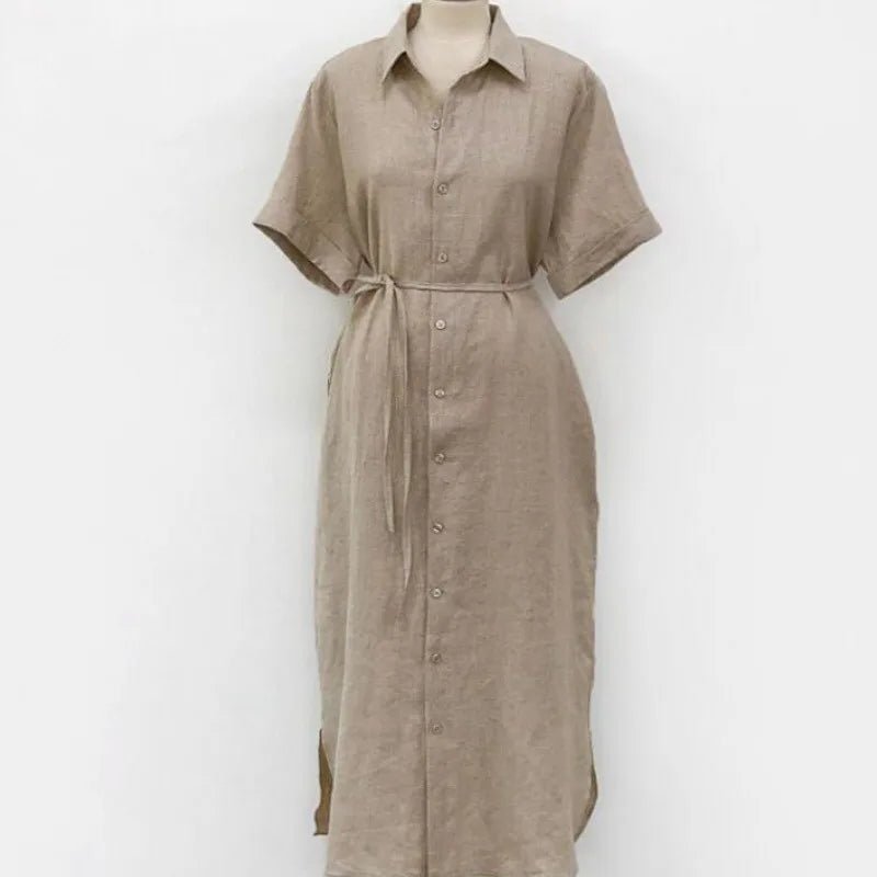 REALEFT 2024 New Summer Linen Women's Shirt Dresses Short Sleeve Single Breasted Korean Lace Up Straight Long Dress Female - TheGlamTrend14:193black;5:361385blackLREALEFT 2024 New Summer Linen Women's Shirt Dresses Short Sleeve Single Breasted Korean Lace Up Straight Long Dress Female