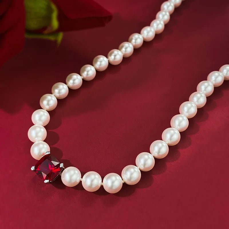 Red Jewel Bow Statement Freshwater Pearl Women Wedding And Engagement Necklace Sterling Silver 925 Luxury Jewellery For Wom - TheGlamTrend200000226:29White Gold Color;200000639:88316inchesWhite Gold Color16inchesRed Jewel Bow Statement Freshwater Pearl Women Wedding And Engagement Necklace Sterling Silver 925 Luxury Jewellery For Wom