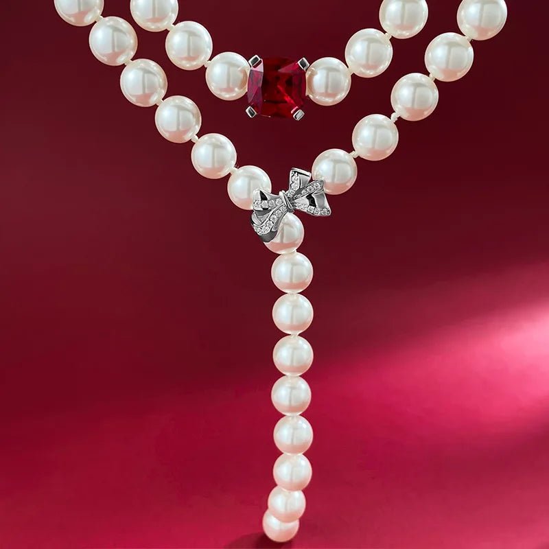 Red Jewel Bow Statement Freshwater Pearl Women Wedding And Engagement Necklace Sterling Silver 925 Luxury Jewellery For Wom - TheGlamTrend200000226:29White Gold Color;200000639:88316inchesWhite Gold Color16inchesRed Jewel Bow Statement Freshwater Pearl Women Wedding And Engagement Necklace Sterling Silver 925 Luxury Jewellery For Wom