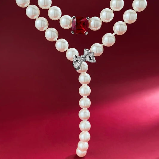 Red Jewel Bow Statement Freshwater Pearl Women Wedding And Engagement Necklace Sterling Silver 925 Luxury Jewellery For Wom - TheGlamTrend200000226:29White Gold Color;200000639:88316inchesWhite Gold Color16inchesRed Jewel Bow Statement Freshwater Pearl Women Wedding And Engagement Necklace Sterling Silver 925 Luxury Jewellery For Wom