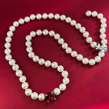Red Jewel Bow Statement Freshwater Pearl Women Wedding And Engagement Necklace Sterling Silver 925 Luxury Jewellery For Wom - TheGlamTrend200000226:29White Gold Color;200000639:88316inchesWhite Gold Color16inchesRed Jewel Bow Statement Freshwater Pearl Women Wedding And Engagement Necklace Sterling Silver 925 Luxury Jewellery For Wom