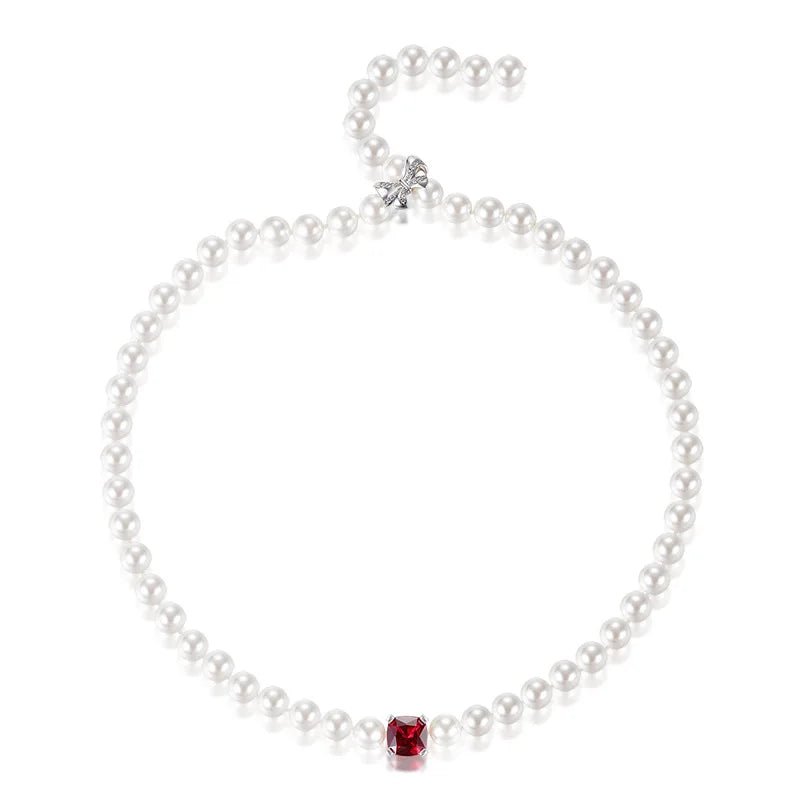 Red Jewel Bow Statement Freshwater Pearl Women Wedding And Engagement Necklace Sterling Silver 925 Luxury Jewellery For Wom - TheGlamTrend200000226:29White Gold Color;200000639:88316inchesWhite Gold Color16inchesRed Jewel Bow Statement Freshwater Pearl Women Wedding And Engagement Necklace Sterling Silver 925 Luxury Jewellery For Wom
