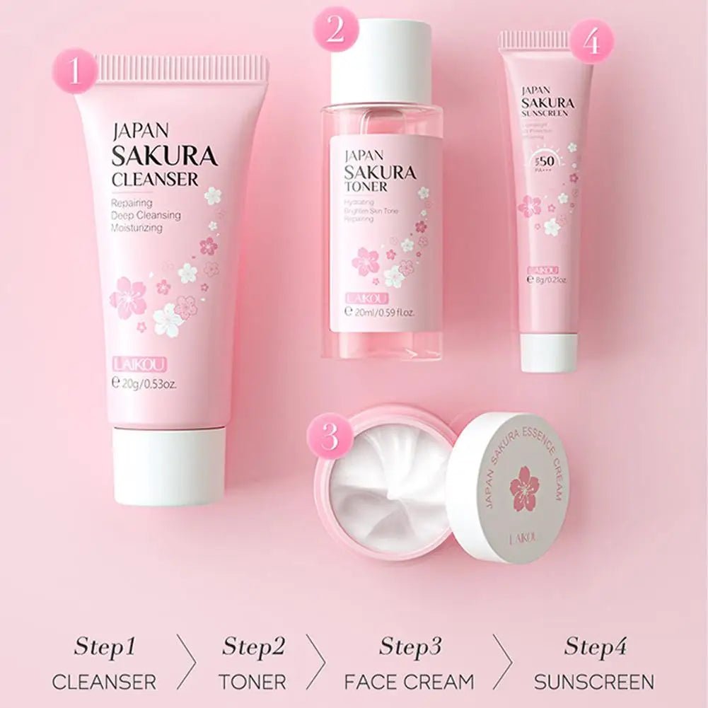 Sakura Skin Care Sets & Kits With Cleanser,Serum,Eye Cream,essence Cream Beauty Products For Women Gift Sets Routine Travel Kit - TheGlamTrend14:3654623PCS Set;200007763:2014410353PCS SetCNSakura Skin Care Sets & Kits With Cleanser,Serum,Eye Cream,essence Cream Beauty Products For Women Gift Sets Routine Travel Kit