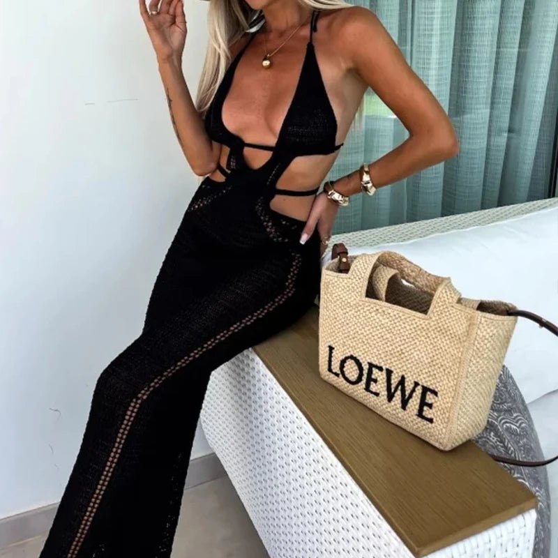 Sexy Style Hollow Out Backless Tie Up Dress Women Beach Vacation Beachwear Cover Up Knitting Sun Bathing Sunscreen Long Dress - TheGlamTrend14:29;5:361385WHITELSexy Style Hollow Out Backless Tie Up Dress Women Beach Vacation Beachwear Cover Up Knitting Sun Bathing Sunscreen Long Dress