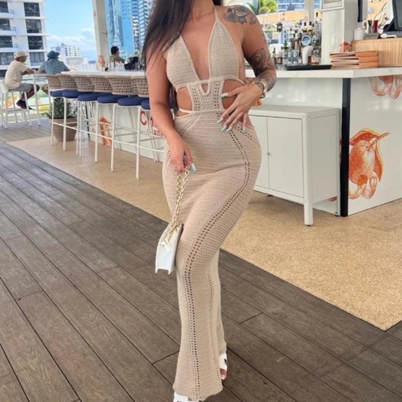 Sexy Style Hollow Out Backless Tie Up Dress Women Beach Vacation Beachwear Cover Up Knitting Sun Bathing Sunscreen Long Dress - TheGlamTrend14:29;5:361385WHITELSexy Style Hollow Out Backless Tie Up Dress Women Beach Vacation Beachwear Cover Up Knitting Sun Bathing Sunscreen Long Dress