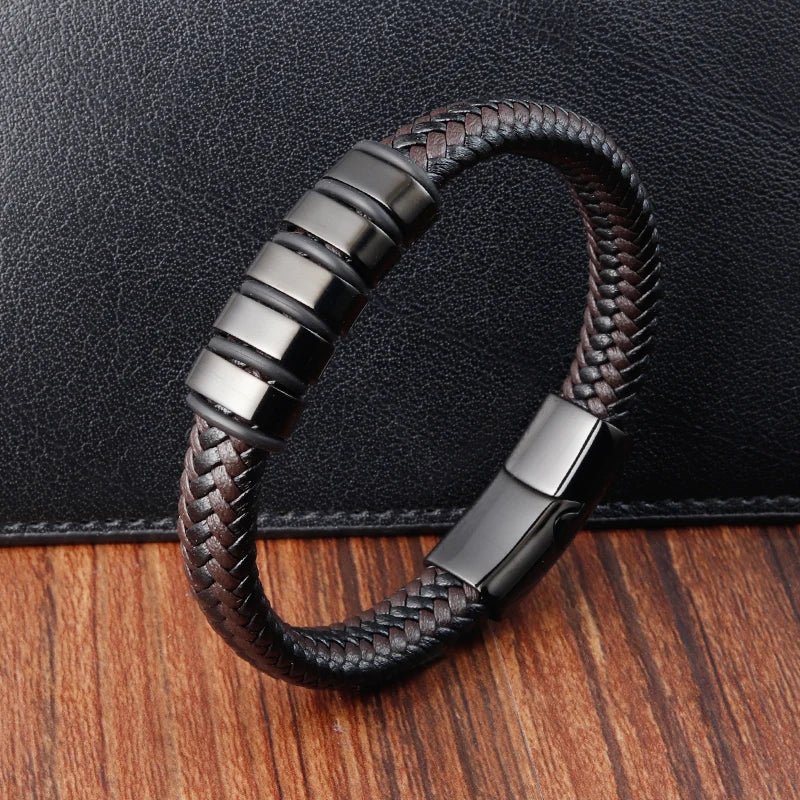 Simple New Style Combination Small Accessories Stainless Steel Men's Leather Bracelet Male Jewelry Surprise Gift - TheGlamTrend200000639:2832;200001034:361180color 1color 121cmSimple New Style Combination Small Accessories Stainless Steel Men's Leather Bracelet Male Jewelry Surprise Gift