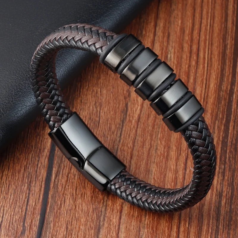Simple New Style Combination Small Accessories Stainless Steel Men's Leather Bracelet Male Jewelry Surprise Gift - TheGlamTrend200000639:2832;200001034:361180color 1color 121cmSimple New Style Combination Small Accessories Stainless Steel Men's Leather Bracelet Male Jewelry Surprise Gift