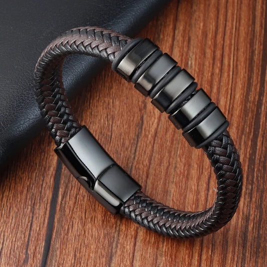 Simple New Style Combination Small Accessories Stainless Steel Men's Leather Bracelet Male Jewelry Surprise Gift - TheGlamTrend200000639:2832;200001034:361180color 1color 121cmSimple New Style Combination Small Accessories Stainless Steel Men's Leather Bracelet Male Jewelry Surprise Gift