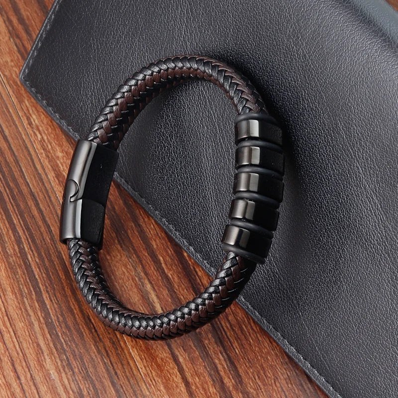 Simple New Style Combination Small Accessories Stainless Steel Men's Leather Bracelet Male Jewelry Surprise Gift - TheGlamTrend200000639:2832;200001034:361180color 1color 121cmSimple New Style Combination Small Accessories Stainless Steel Men's Leather Bracelet Male Jewelry Surprise Gift