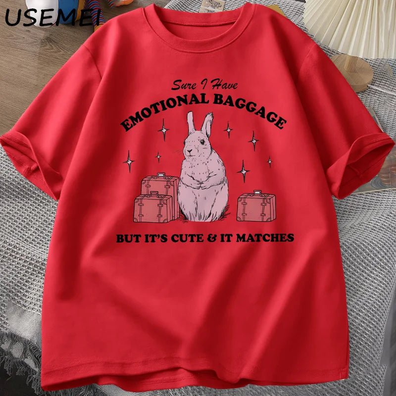 Sure I Have Emotional Baggage Funny Mental Health T Shirts Women Men Vintage Rabbit Tee Shirt Summer Short Sleeve Graphic Tees - TheGlamTrend14:10t-shirt red;5:4182t-shirt redXXLSure I Have Emotional Baggage Funny Mental Health T Shirts Women Men Vintage Rabbit Tee Shirt Summer Short Sleeve Graphic Tees