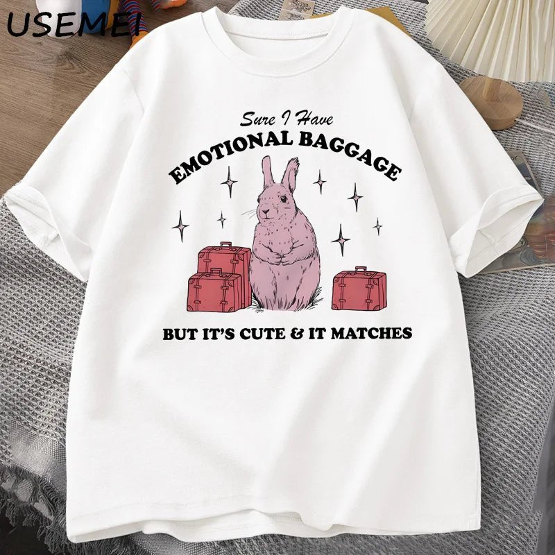 Sure I Have Emotional Baggage Funny Mental Health T Shirts Women Men Vintage Rabbit Tee Shirt Summer Short Sleeve Graphic Tees - TheGlamTrend14:29t shirts white;5:4182t shirts whiteXXLSure I Have Emotional Baggage Funny Mental Health T Shirts Women Men Vintage Rabbit Tee Shirt Summer Short Sleeve Graphic Tees