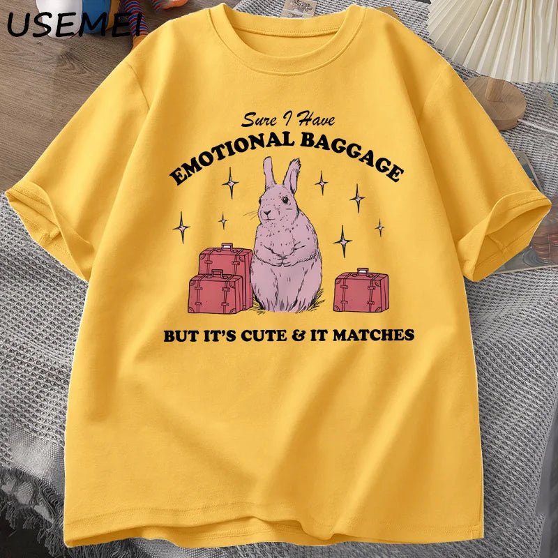 Sure I Have Emotional Baggage Funny Mental Health T Shirts Women Men Vintage Rabbit Tee Shirt Summer Short Sleeve Graphic Tees - TheGlamTrend14:366t shirt yellow;5:100014064t shirt yellowSSure I Have Emotional Baggage Funny Mental Health T Shirts Women Men Vintage Rabbit Tee Shirt Summer Short Sleeve Graphic Tees