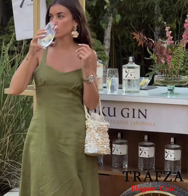 TRAFZA Elegant Sexy Halter Solid Dress Women's New 2025 Summer Fasion Holiday Casual Dress Backless Zipper Long Dress - TheGlamTrend14:193Black;5:872BlackXSTRAFZA Elegant Sexy Halter Solid Dress Women's New 2025 Summer Fasion Holiday Casual Dress Backless Zipper Long Dress