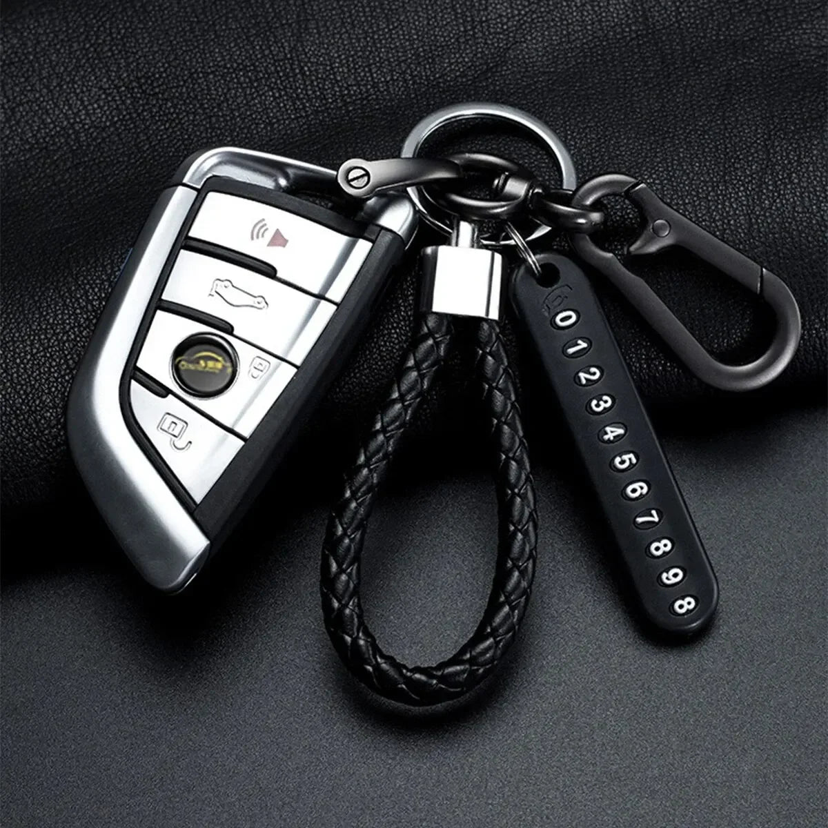Trendy DIY Mobile Phone Number Plate Pendant Keychain for Men Punk Simple Woven Leather Rope Anti - lost Car Key Chain Accessories - TheGlamTrend14:29Style 2Style 2Trendy DIY Mobile Phone Number Plate Pendant Keychain for Men Punk Simple Woven Leather Rope Anti - lost Car Key Chain Accessories