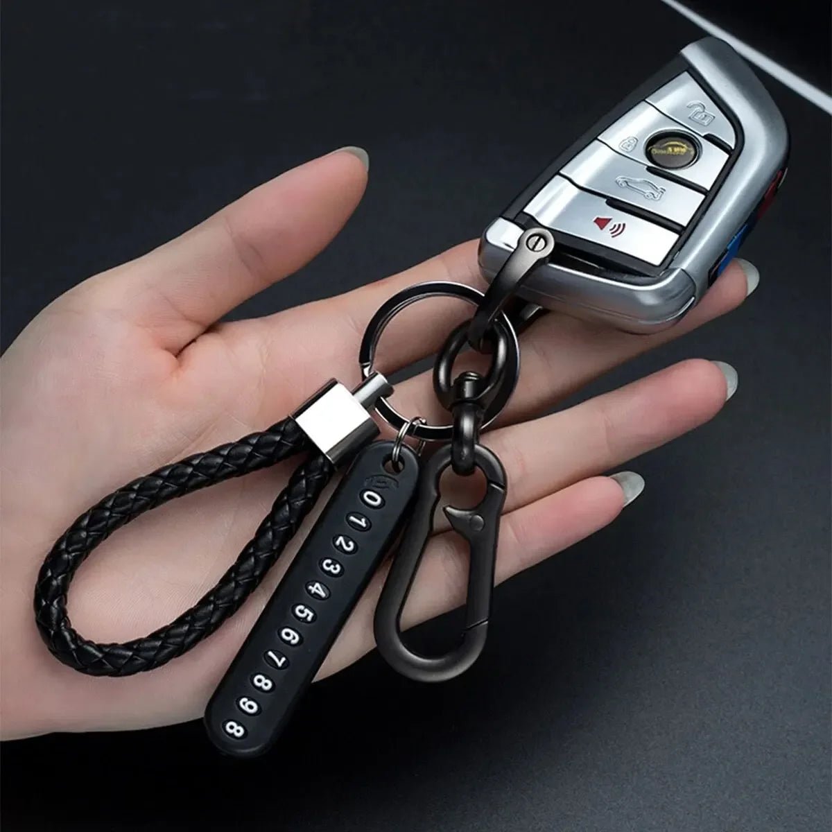 Trendy DIY Mobile Phone Number Plate Pendant Keychain for Men Punk Simple Woven Leather Rope Anti - lost Car Key Chain Accessories - TheGlamTrend14:29Style 2Style 2Trendy DIY Mobile Phone Number Plate Pendant Keychain for Men Punk Simple Woven Leather Rope Anti - lost Car Key Chain Accessories