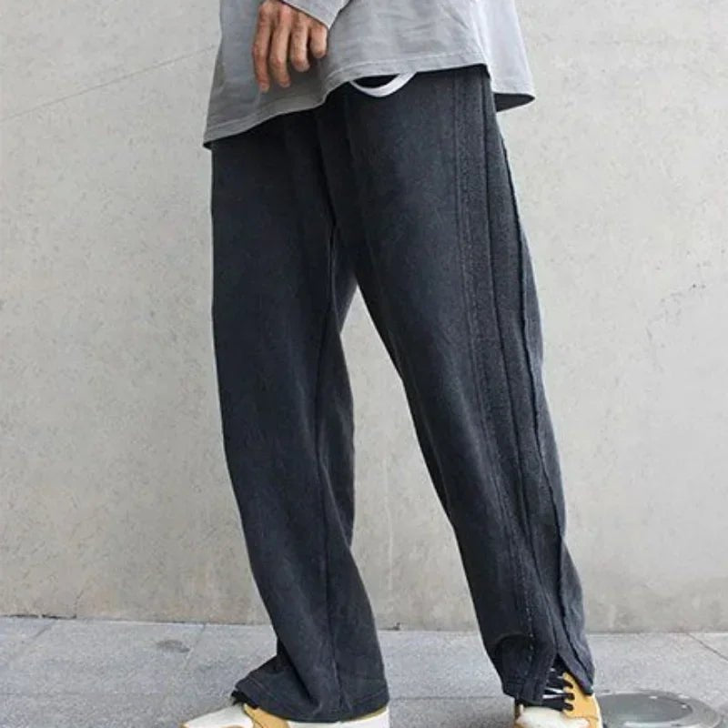 Trousers For Men Black Straight Casual Pants Man Loose Slit Baggy Fashion Y2k Stylish Hot Summer Harajuku Trend Korean Style - TheGlamTrend14:193;5:361386blackMTrousers For Men Black Straight Casual Pants Man Loose Slit Baggy Fashion Y2k Stylish Hot Summer Harajuku Trend Korean Style