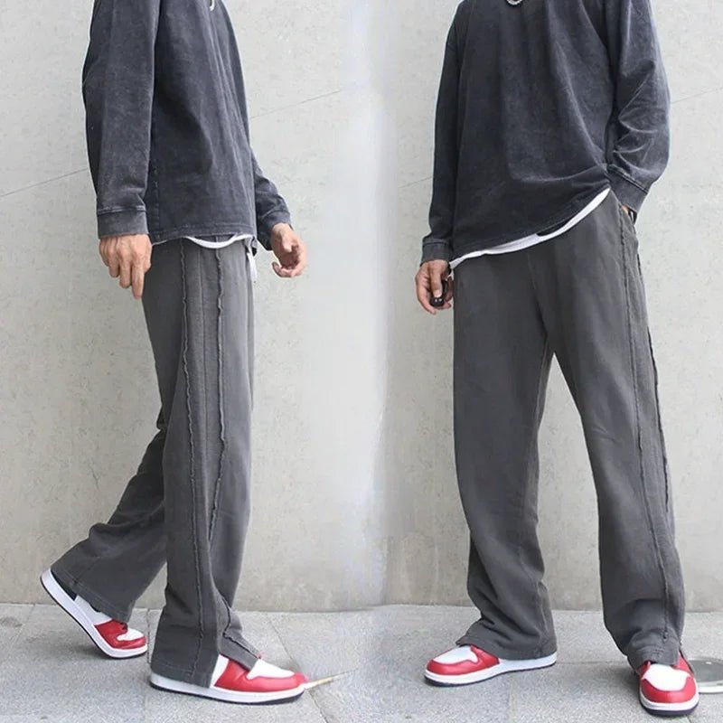 Trousers For Men Black Straight Casual Pants Man Loose Slit Baggy Fashion Y2k Stylish Hot Summer Harajuku Trend Korean Style - TheGlamTrend14:193;5:361386blackMTrousers For Men Black Straight Casual Pants Man Loose Slit Baggy Fashion Y2k Stylish Hot Summer Harajuku Trend Korean Style