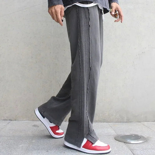 Trousers For Men Black Straight Casual Pants Man Loose Slit Baggy Fashion Y2k Stylish Hot Summer Harajuku Trend Korean Style - TheGlamTrend14:691;5:361386GRAYMTrousers For Men Black Straight Casual Pants Man Loose Slit Baggy Fashion Y2k Stylish Hot Summer Harajuku Trend Korean Style