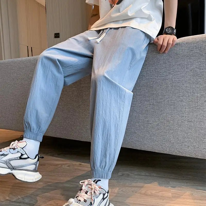 Trousers For Men Black Summer Linen Cropped Thin Casual Pants Man Cotton Slacks Luxury Cheap Korean Style Trend Vintage New In - TheGlamTrend14:200004889Blue Gray Pants;5:200000990Blue Gray Pants4XLTrousers For Men Black Summer Linen Cropped Thin Casual Pants Man Cotton Slacks Luxury Cheap Korean Style Trend Vintage New In