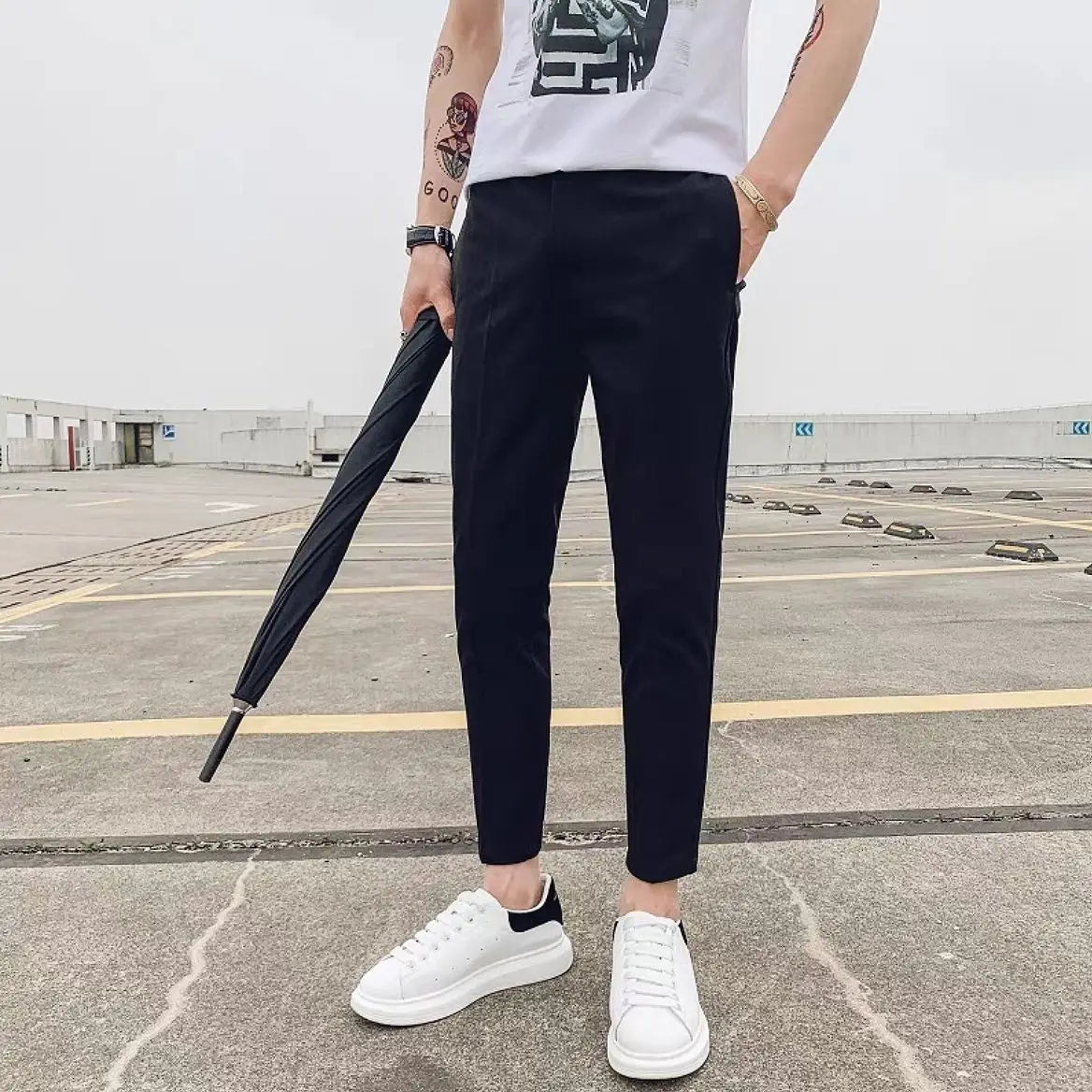 Trousers for Men's Summer Cropped Pants High - end Suit Pants for Men's Slim Straight White Casual Casual Free Ironing Trousers - TheGlamTrend14:193;5:361386blackMTrousers for Men's Summer Cropped Pants High - end Suit Pants for Men's Slim Straight White Casual Casual Free Ironing Trousers