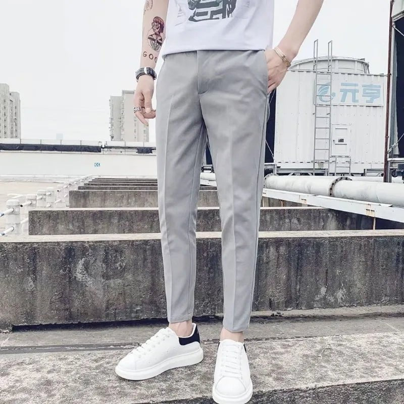 Trousers for Men's Summer Cropped Pants High - end Suit Pants for Men's Slim Straight White Casual Casual Free Ironing Trousers - TheGlamTrend14:691;5:4183GRAYXXXLTrousers for Men's Summer Cropped Pants High - end Suit Pants for Men's Slim Straight White Casual Casual Free Ironing Trousers