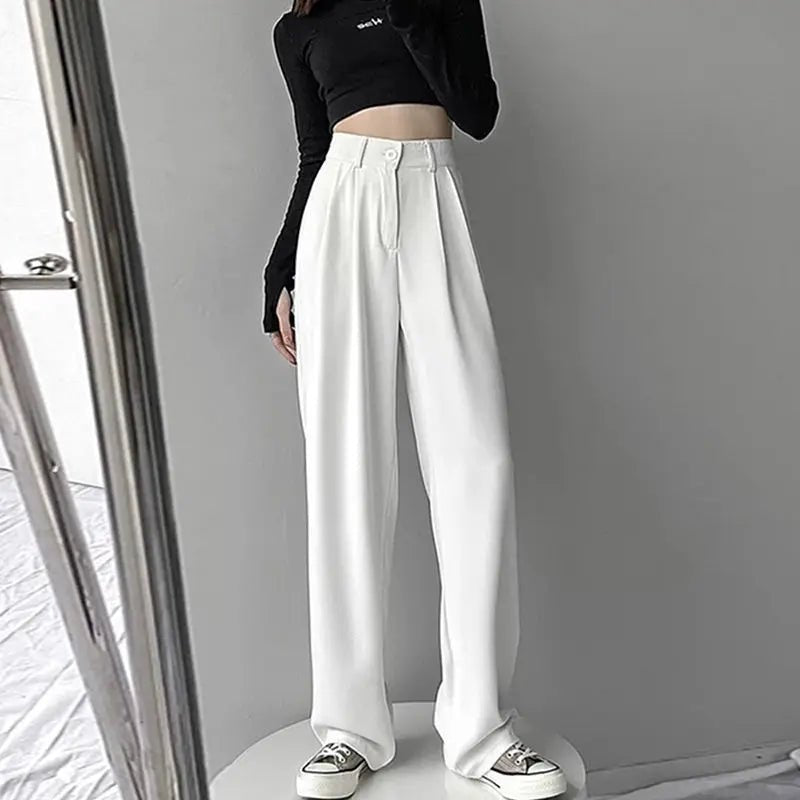Trousers for Women Summer Women's Suit Pants 2024 White High Waist Fluid Korean Style Wide Leg Palazzo Straight Fashion Casual - TheGlamTrend14:200004890White Trousers;5:3613854XLWhite Trousers4XLTrousers for Women Summer Women's Suit Pants 2024 White High Waist Fluid Korean Style Wide Leg Palazzo Straight Fashion Casual